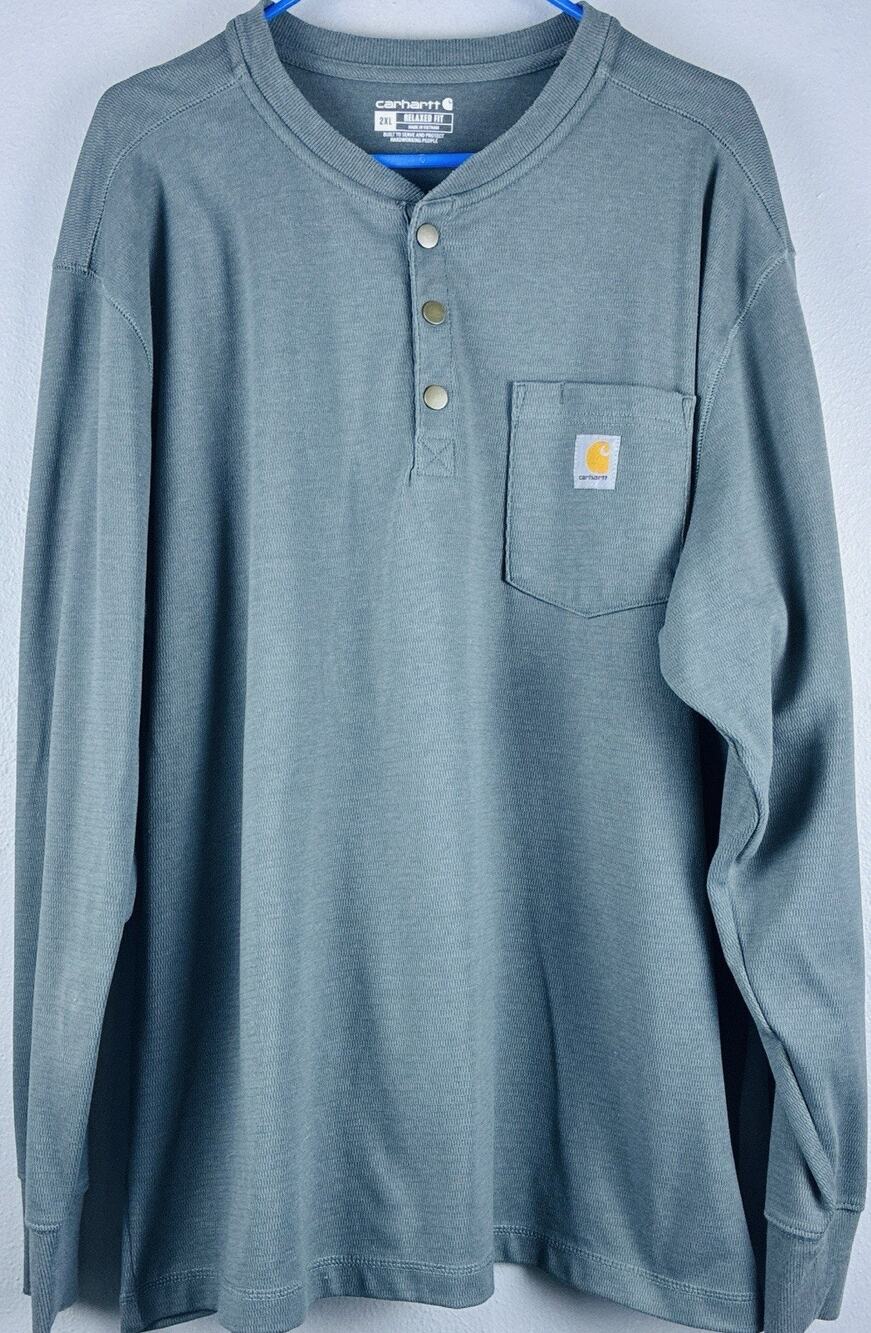 NWOT Mens Sz 2 XL, XXL Carhartt Gray LS Heavyweight Henley Pocket Thermal Shirt